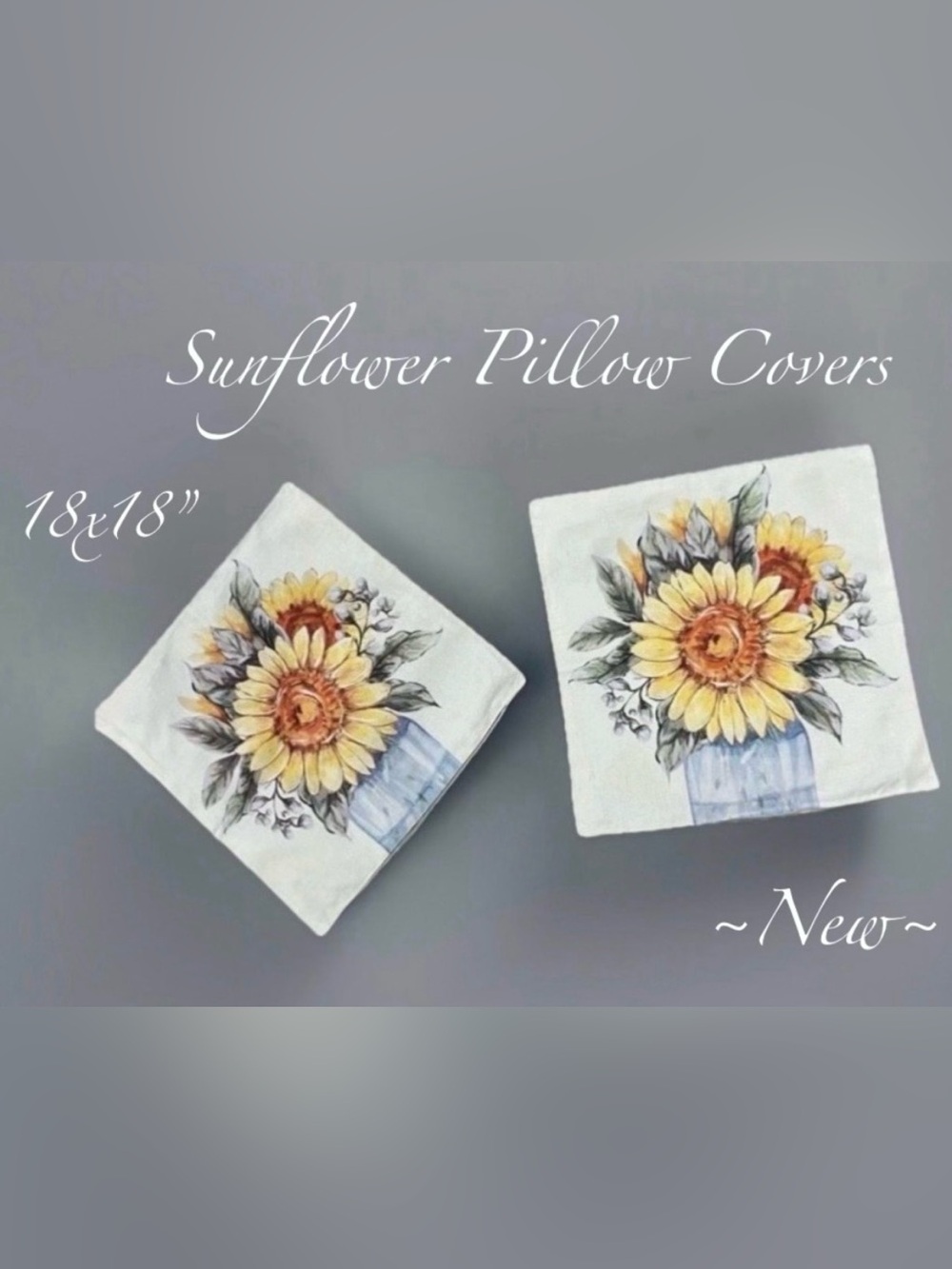 Sunflower Print Set of 2 18x18” Pillow Covers 🌻🆕🌻